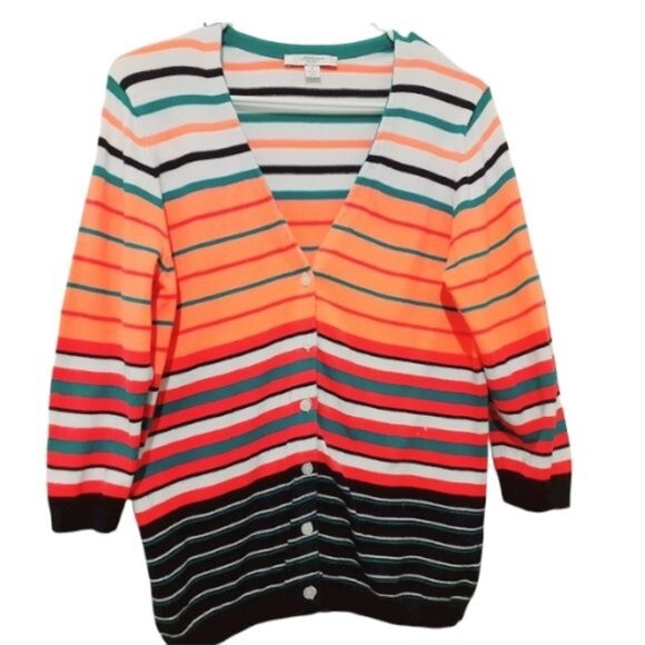 Liz Claiborne New York 100% Cotton Multicolor Button 3/4 Sleeves Cardigan - Picture 10 of 12